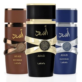 LATTAFA Asad, Asad Zanzibar & Asad Bourbon EDP Sprays 100ML (3.4 OZ) A Trio Of Bold, Spicy & Warm Scents That Blend Sophistication With A Daring Edge. (ASAD SIGNATURE TRIO)