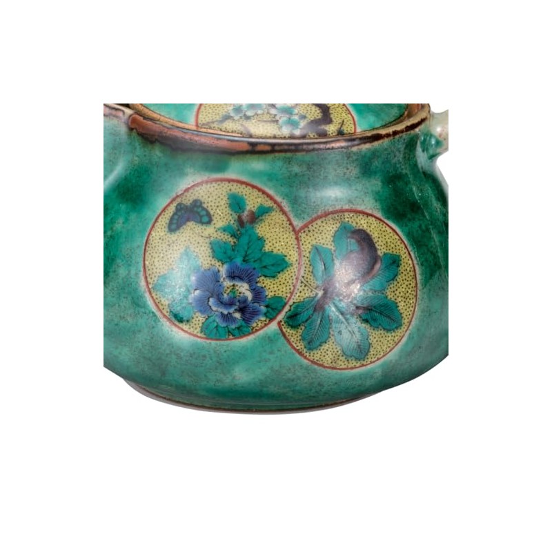 Kutani Potted Teapot, Green Round Crest K8-551