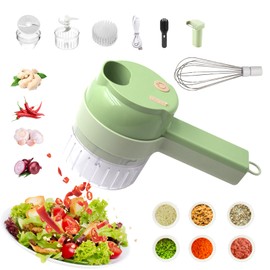 AXEDAES 4 in 1 Multi-Functional Portable Electric Vegetable Cutter Set, Wireless Vegetable Processor for Garlic, Peppers, Onions, Celery, Ginger, Meat, With Brush, Comes with Egg & Cream Beater.