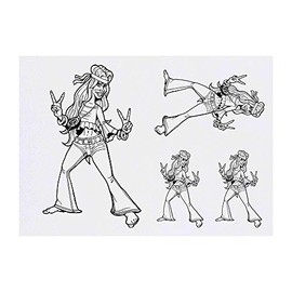 4 x 'Hippie Chick' Temporary Tattoos - Water Resistant, Skin-Safe, Non-Toxic Transfers, Mixed Sizes (TO00004220)