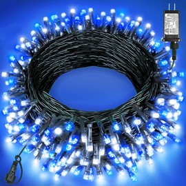 80FT 240 LED Christmas Lights Outdoor, Plug in Christmas Tree Lights Waterproof, 8 Modes & Timer, Connectable Green Wire String Light for Indoor Home Garden Party Holiday Decorations, Blue White