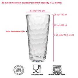 KOXIN-KARLU Mixed Drinkware 26-ounce Plastic Tumbler Acrylic Water Glasses, set of 8 Clear