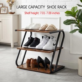 RUNJIMY 3-Tier Shoe Rack, Rustic Wood Look Shoe Organizer with Metal Frame, Space-Saving for Entryway, Hallway, Bedroom (17.32" L x 11.93" W x 15.75" H)