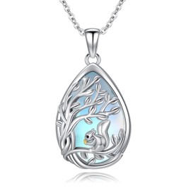PARYFO Moonstone Tree of Life Pendant Necklace 925 Sterling Silver Eight-pointed Star/Squirrel/Necklace with Moonstone Chain Pendant Tree of Life Necklace Jewellery Gifts for Girls Women, Sterling