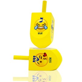 Hanukkah Dreidel with Emoji Design Hebrew & English Transliteration Draydel (4-Pack)