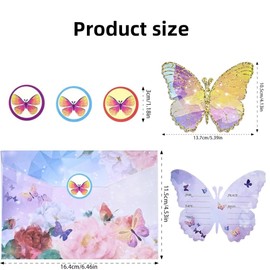 12 Pack Birthday Invitations, Glitter Butterfly Invitations with Envelopes, Party Invitation Butterfly Stickers Party Supplies Blank Birthday Invites Cards for Girls Birthday Party