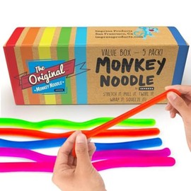 IMPRESA Monkey Noodles Fidget Toys for Focus & Calm - Multicolor, 12 x 3 x 0.75 in - 5 Pack Sensory Stretchy String Fidgets for Kids & Toddlers 3+