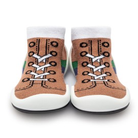 Komuello Baby and Toddler Shoes, Pull Up First Walker, Non Slip Bottom, Soft Cotton, Premium Sock Shoes, Brown, Size 8 (145mm, 24-36 Months)