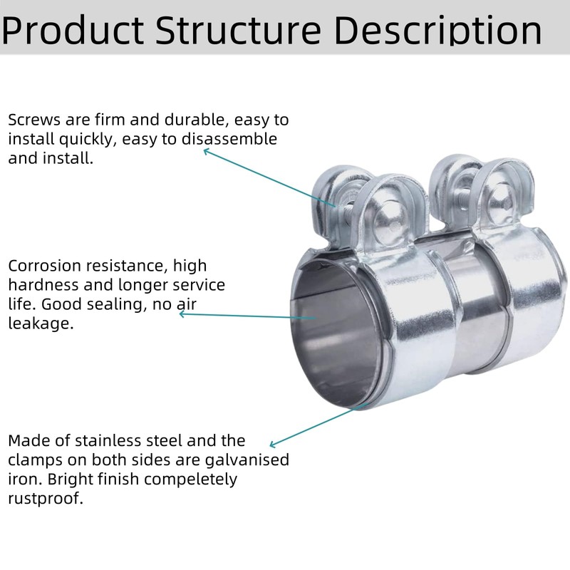 Exhaust Clamp Stainless Steel Pipe Connector Diameter 50 55 60