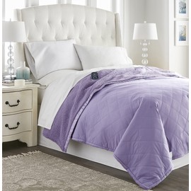 Thermee Micro Flannel Heated Blanket with Sherpa back, 10-Setting Electric Blanket Twin Size, Programmable Heating Blanket, Ultra-Soft Heated Throw Blanket, Fast Heating Thermal Blanket - Lilac