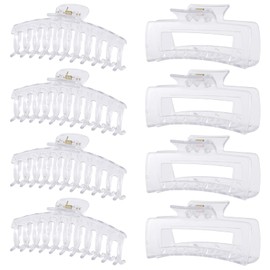LuSeren 8 Pack ClearHair Clips for Women 4.3 Inch Large Hair Claw Clips for Women Thin Thick Curly Hair, Big Banana Clips,Strong Hold jaw clips