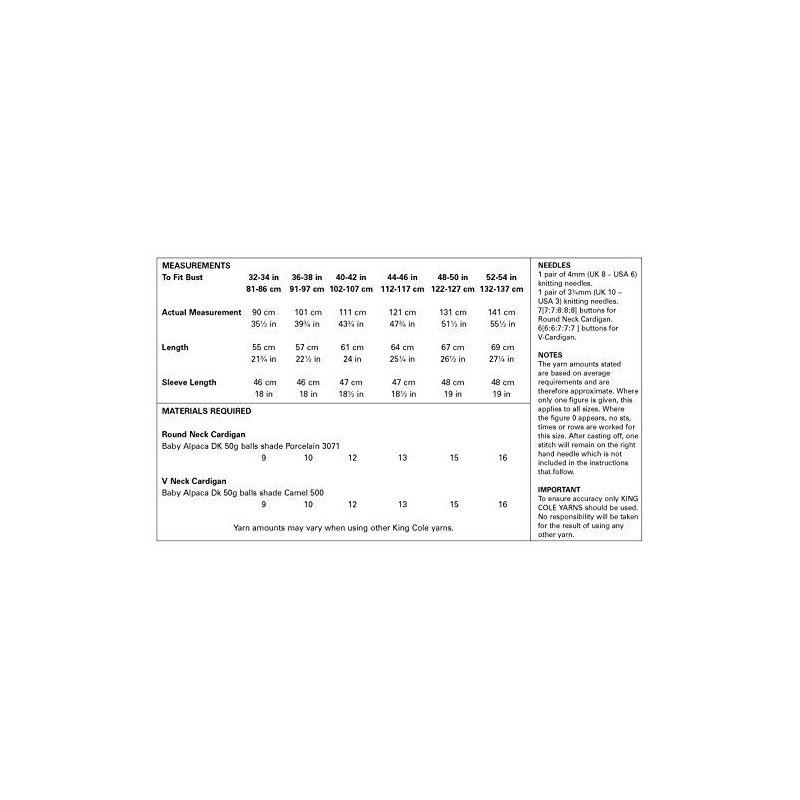 King Cole 5412 Knitting Pattern Womens Cardigans in Baby Alpaca