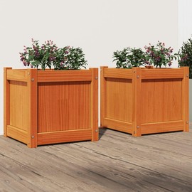 vidaXL Outdoor Garden Planters - 2 Pcs Wax Brown Solid Pine Wood Herb Plant Pots 15.7"x15.7"x15.7" for Balcony/Patio/Yard/DIY
