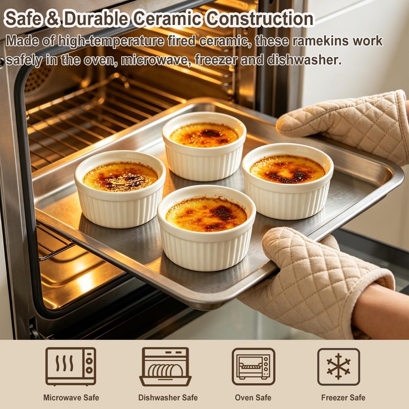 Ramekins 4 oz Oven Safe, Porcelain Creme Brulee Ramekins Pudding