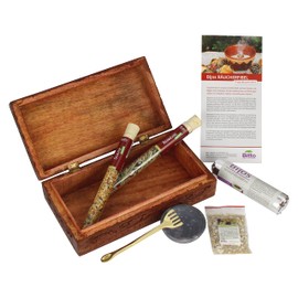 Bijos Mango Wood Incense Set Includes 2 Incense Mixtures (Cleaning and Protection), Charcoal, Incense Cutlery, Sand, Softstone Smoking Bowl and Smoking Fibel