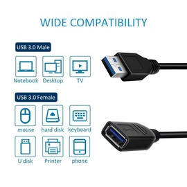 EZONEDEAL USB Extension Cable USB 3.0 Extension Cord Type A Male to Female5Gbps Data Transfer for Keyboard, Mouse