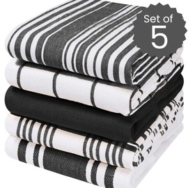 Cotton Clinic Paños de Cocina 100% Algodon Set de 5 hostelería, Trapos Cocina, Toallas de té, Toallas de Bar, Lavable a máquina Toallas de Cocina 40 x 70 cm Negro