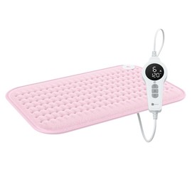 BR Bringer Infrared Heating Pad with Automatic Shut-Off - Heat Pad with Deep Heat - 6 Heat Settings (25-60°C), Overheating Protection, Washable, LED Display, Extra Soft Flannel (Pink, 45 x 30 cm)