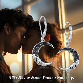 POPLYKE Black Moon Earrings for Women 925 Sterling Silver Gothic Earrings for Girls Mountain Moon Jewellery Gifts, Sterling Silver, No Gemstone