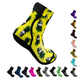 ShocSox Beach Volleyball & Sand Soccer Socks No-Holes Guaranteed Soles for Maximum Protection (US, Alpha, Medium, Regular, Regular, Pineapple Skulls)