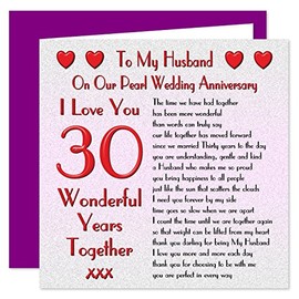 My Husband 30th Wedding Anniversary Card - On Our Pearl Anniversary - 30 Years - Sentimental Verse I Love You