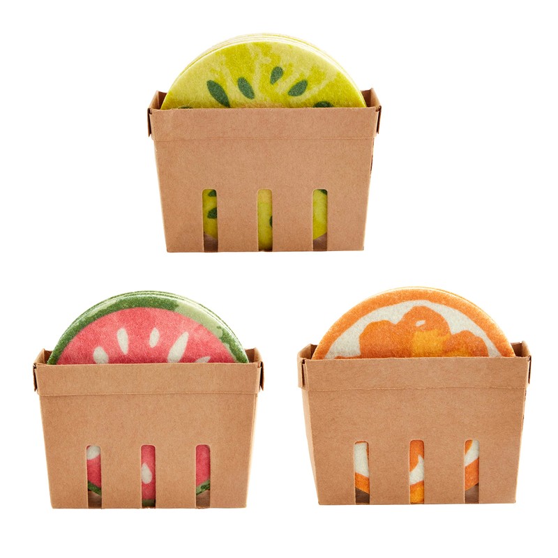 Mud Pie Melon Felt Fruit Coaster Set, 4" X 4"