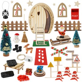 Goffii Gnome Door Set, 40 Pieces Gnome Door Accessories Christmas with Light, Gnome Door, Complete Set with Construction Site, DIY Gifts for Children, Gnome Accessories with Fairy Door, Mailbox,