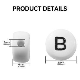 1000Pcs Flat Round Letter Beads 7x4mm with Letter B White Acrylic Beads for Jewelry Making