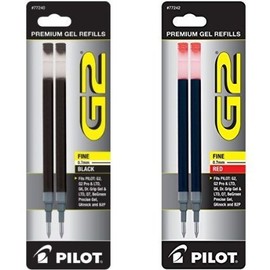 Pilot G2 Gel Ink Refill 1Black 2Pack & 1Red 2Pack Rolling Ball Pen(77240,77242) New