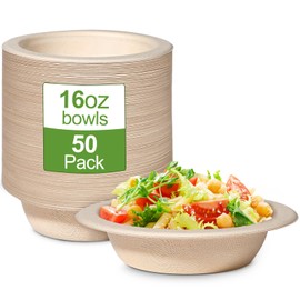 GREENESAGE 50 Pack Paper Bowls Disposable Bowls 16oz Eco-Friendly, Sugarcane Strong Brown Heavy Duty Bowls Compostable Soup Round Bowls for Hot Food Wedding