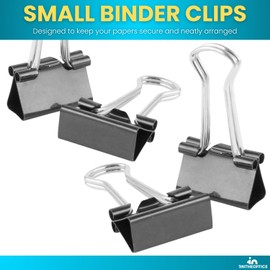 1InTheOffice Small Binder Clips, Binder Clips Small, Paper Clamps, Paper Binder Clips, 3/8" Capacity, Metal, Black, 12 Pack