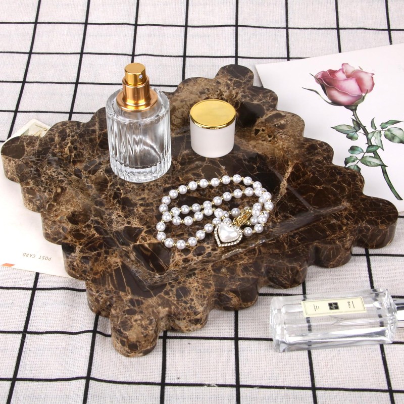 Square Marble Decorative Tray with Scalloped Edge,Luxury Natural Stone Bathroom