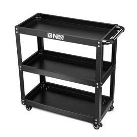 DNA MOTORING 3 Tier Rolling Tool Cart, Heavy Duty Rolling Service Tool Cart with 3 Tires, Metal Service Cart for Warehouse, Garage, Office, Workshop, TOOLS-00796-BK