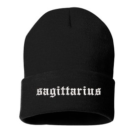 DSY Lifestyle Sagittarius Old English Beanie Hat - Zodiac Beanie (Black)