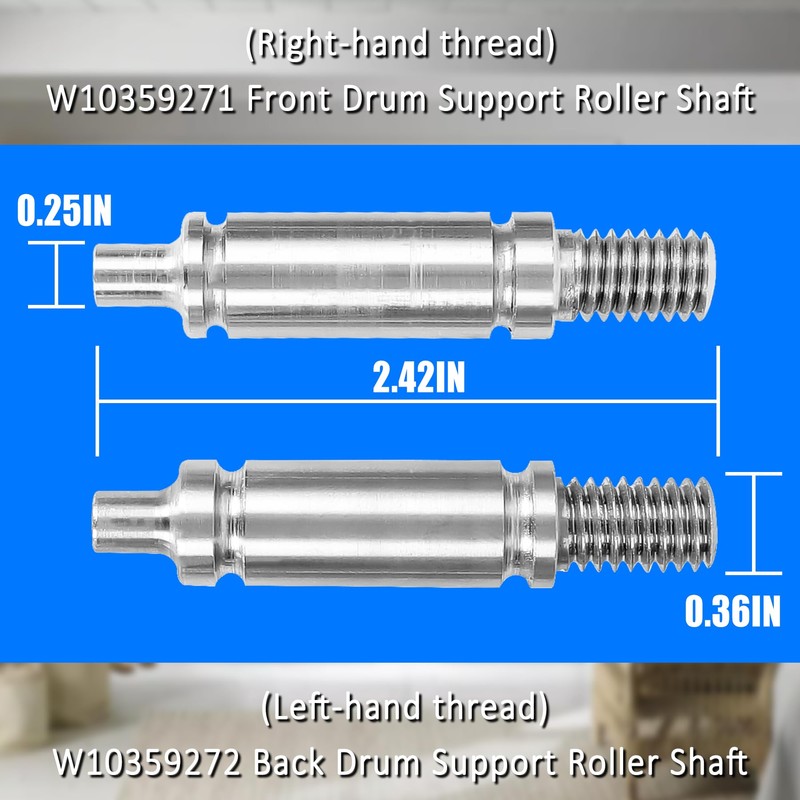 Dryer Front Back Drum Support Roller Shaft kit Replace WPW10359271,