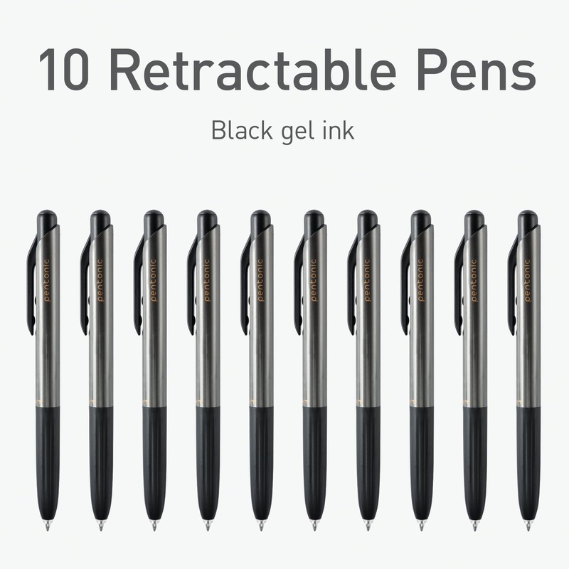 Pentonic GR-T Retractable Gel Pens, 10 Count, Black Ink, 0.7