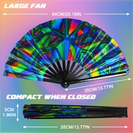 TAYUQEE Folding Hand Fan - 13 Inch Large Bamboo Hand Fan for Women and Men - UV Glow Handheld Rave Fan Chinese Fan for Music Festivals, Parades, Rave Party and Decorations