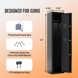 KAER 2-3 Gun Safe, 52''H*9.84''W*8.66''D, Gun Safe For Rifle And Pistols, Rifle Safe, Indoor Gun Rack, Print Style, Sturdy Multi-Function, Anti Theft, Black Gun Cabinet