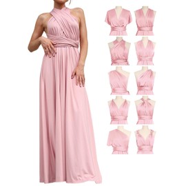 GORAIS Women Infinity Dress for Bridesmaid Long Evening Maxi Wrap Dresses Convertible Prom Wedding Gown Blush Pink