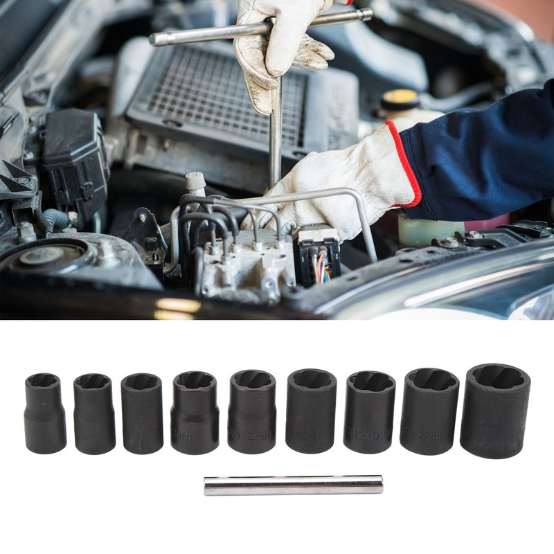 10PCS Twist Impact Socket with 8mm Straight Rod 3/8in Drive