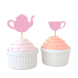 Darling Souvenir Bridal Shower Tea Party Cupcake Topper Birthday Dessert Decorations Tea Kettle Cup Cupcake Toppers - Pack Of 40