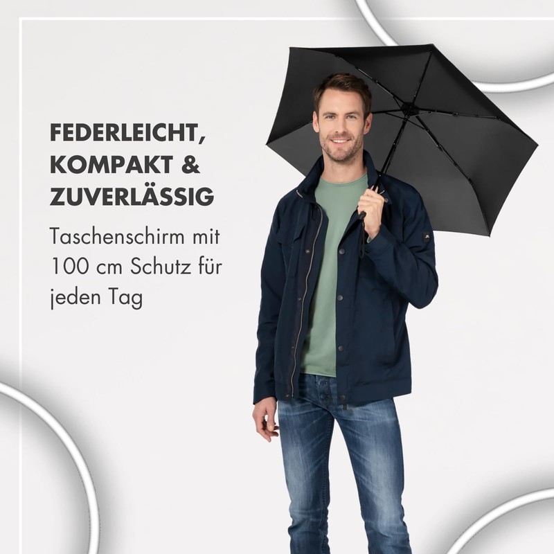 Doppler Pocket Umbrella Zero Large, Simply Black, Modern/Minimalist