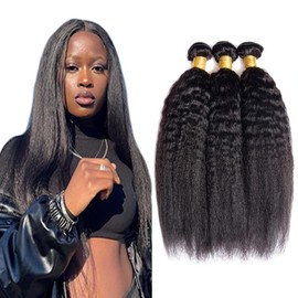 Leruikair Human Hair Bundles 22 24 26 Inch Kinky Yaki Wave Human Hair Bundles Natural Black Unprocessed Brazilian Soft Quick Weave Hair for Black Women