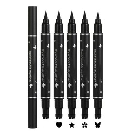Liquid Eyeliner Double-Sided, 5-Piece Eyeliner Stamp Set, Black & Waterproof, Eyeliner Stencil, Durable & Smudge-Resistant, Eyeliner Pencil for Easy Eye Make-Up, Precision Lines