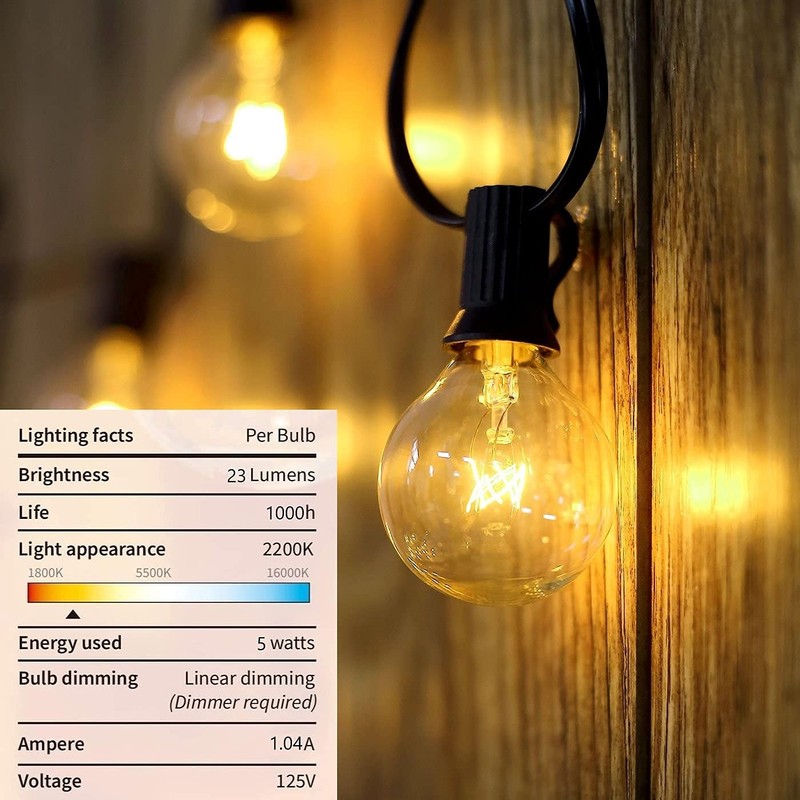 Pallerina 25 Pack G40 Light Bulbs Replacement,1.5 Inch 5 Watt