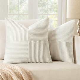 MIULEE Cushion Covers Set of 2, 45 x 45 cm, Pure White Christmas Cushion Covers, Sofa Cushion, Decorative Cushion, Boho Couch Cushion, Corduroy Decorative Cushion Cover for Sofa