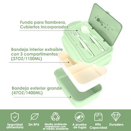 SlowTon Loncheras para Niños Adultos Gran Capacidad, Caja Bento de Fugas con Compartimentos y Termo de Sopa, Caja Fiambrera Sellada Kit para Microondas y Cubiertos (Verde-Gris, 27PCS)
