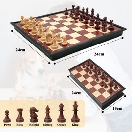 Sudnsadaks Chess Game, 24 × 24 cm Foldable Chess Board Magnetic, Chess Game Plastic Wood Grain High Quality, Children's Chess Board Magnetic, Magnetic Travel Chess Board Set