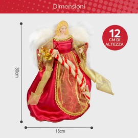 The Christmas Workshop 82000 - Puntale per Albero di Natale a Forma di Angelo, 30 cm, Colore: Rosso/Oro