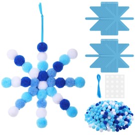 Realspring 24 Sets Blue Snowflake Pom-poms Craft Kit DIY Pom Pom Winter Ornament Craft Bulk Christmas Snowflake Christmas Poms Decor for Xmas Home Activity Classroom Party